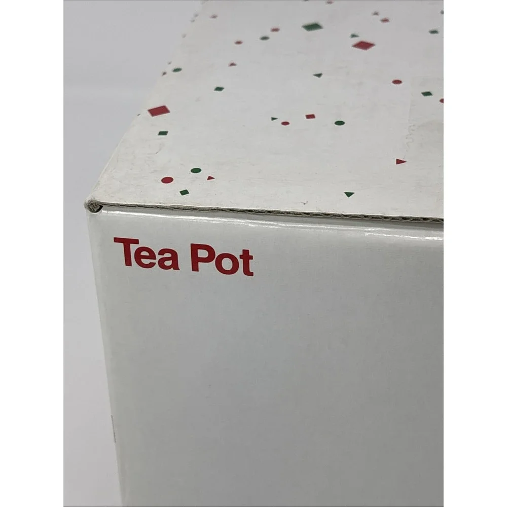 Vintage White Lattice Ceramic‎ Teapot Japan Christmas Tree Pattern Gold Trim